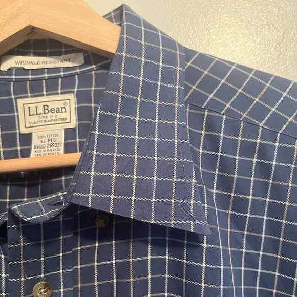 L.L. Bean Men's Navy Plaid Button Down Shirt Wrinkle Resistant 100% Cotton XL - Picture 11 of 15